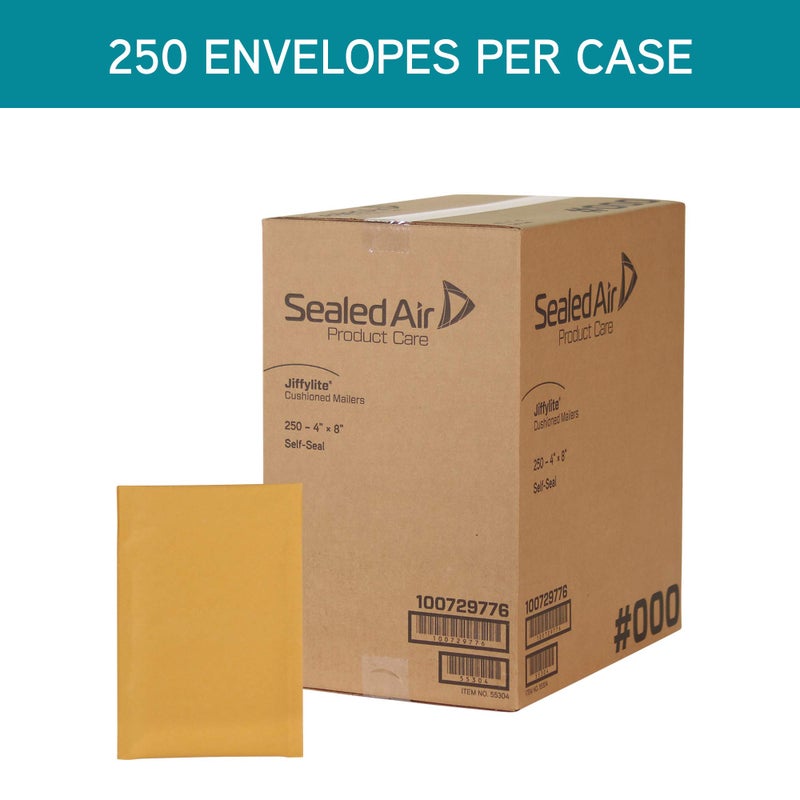 Sealed Air JiffyLite Bubble Cushioned Shipping Mailers, Case of 250, Self Seal Recycled Mailing Envelope made with BubbleWrap, #000 - 4" x 8", Manila - Image 2